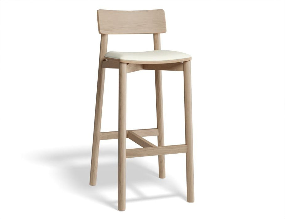 Andi Stool - Natural with Pad - 75cm Seat Height Light Grey Fabric Seat Pad