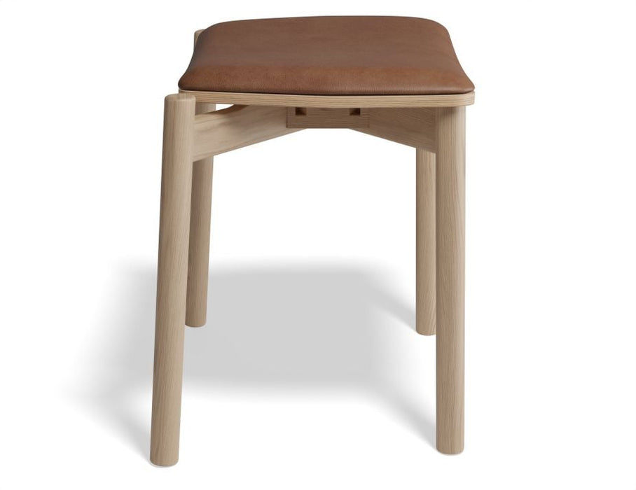 Andi Low Stool - Natural Ash with Pad - 45cm - Vintage Grey Vegan Leather Seat Pad