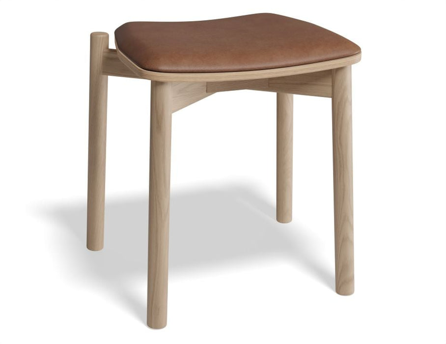 Andi Low Stool - Natural Ash with Pad - 45cm - White Vegan Leather Seat Pad