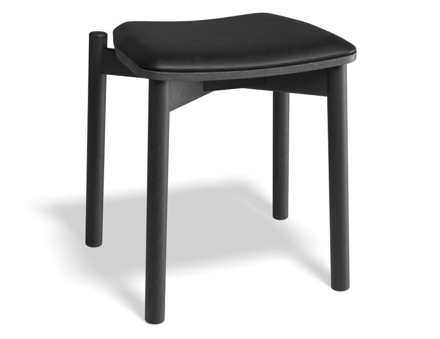 Andi Low Stool - Black Ash with Pad - 45cm - Vintage Grey Vegan Leather Seat Pad