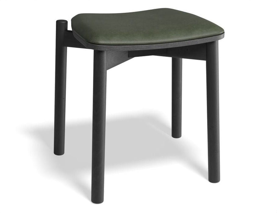 Andi Low Stool - Black Ash with Pad - 45cm - Vintage Grey Vegan Leather Seat Pad