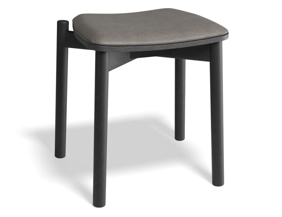 Andi Low Stool - Black Ash with Pad - 45cm - Vintage Black Vegan Leather Seat Pad