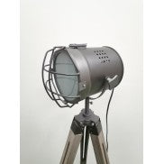 Antique Tripod Floor Lamp with Steel Grey Head and Mesh