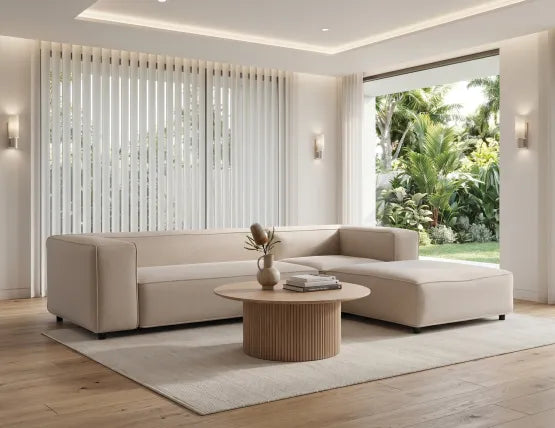 Nolia Modular Sofa - 3 Seater with Ottoman - Beige - 3 Seater with Left Ottoman, 104cm W