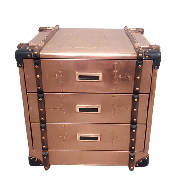 Aviator Copper Bedside Table With Drawers