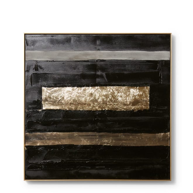 Archi Abstract Hand Painted Wall Art - Black/Gold, 90cm (H)