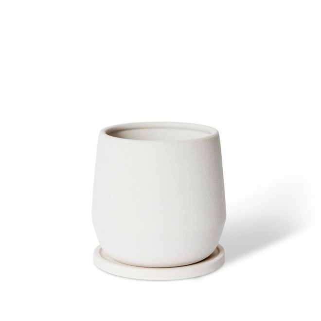 Mason Pot w Saucer - White, 18cm (H)