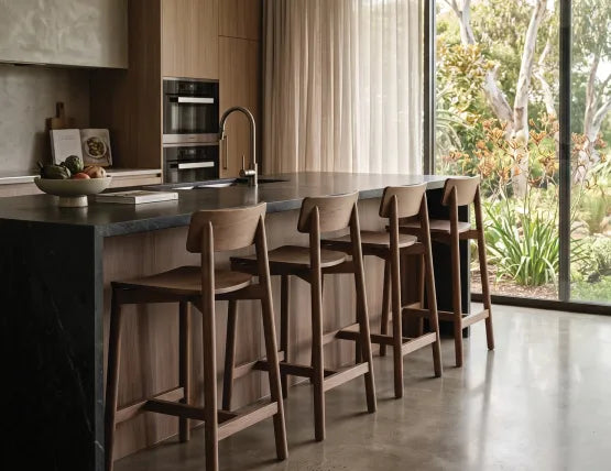 Andi Bar Stool - Walnut - 66cm Seat Height (Kitchen Bench height)