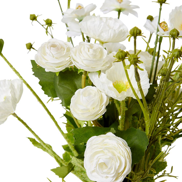 Poppy Ranunculus Bundle Pack of 12 - White, 45cm (H)