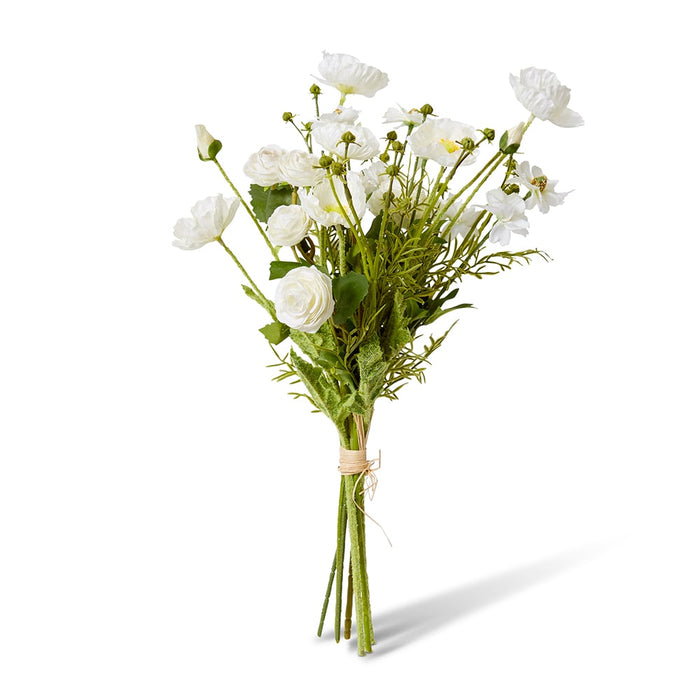 Poppy Ranunculus Bundle Pack of 12 - White, 45cm (H)