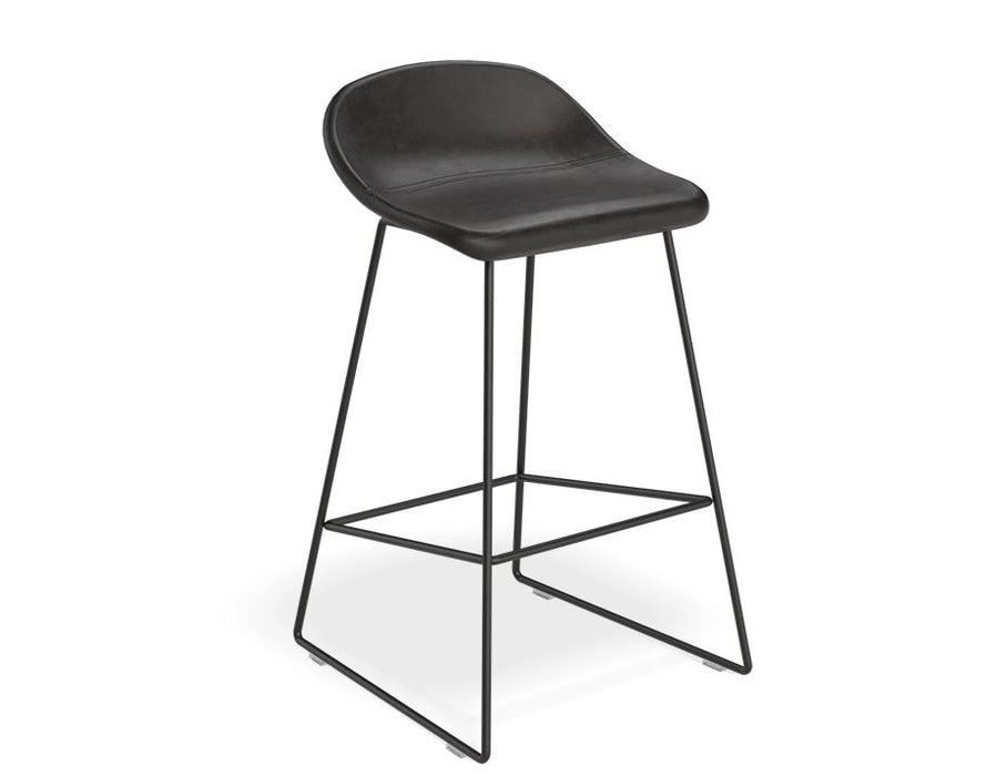 Pop Stool - Black Frame and Upholstered Vintage Black Seat - 65cm Kitchen Bench Seat Height