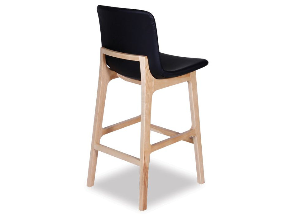 Ara Stool - Natural - Black Pad - Black Padded Seat - Natural Ash legs 66cm Seat height