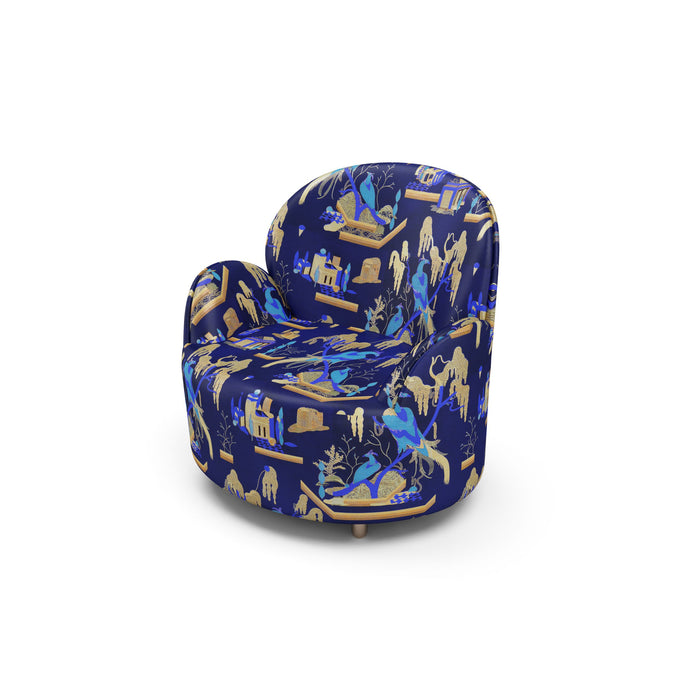 Strings Armchair - Plush Blue Jacquard Fabric