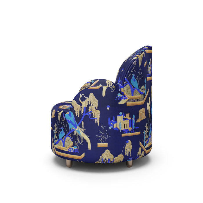 Strings Armchair - Plush Blue Jacquard Fabric