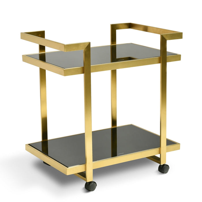 CBR006-KS Bar Cart - Tempered Glass - Gold Base