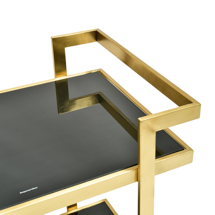 CBR006-KS Bar Cart - Tempered Glass - Gold Base