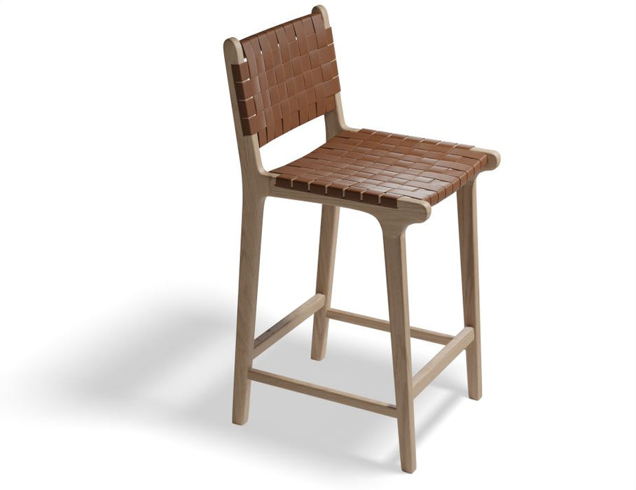 Brooklyn Bar Stool - Woven Cognac Seat / Natural Frame