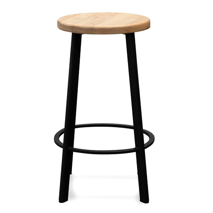 CBS2467-NH 65cm Bar Stool -With Natural Timber Seat - Black Frame (Set of 2)