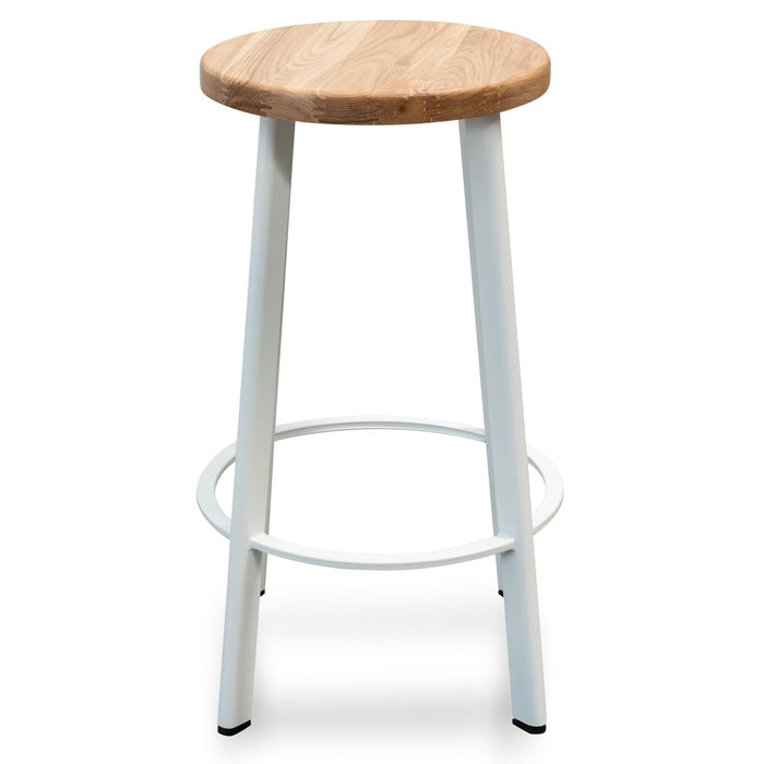 CBS2468-NH 65cm Bar Stool - Natural Timber Seat - White Frame (Set of 2)