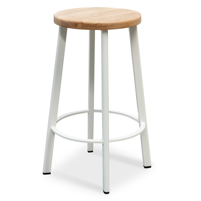 CBS2468-NH 65cm Bar Stool - Natural Timber Seat - White Frame (Set of 2)