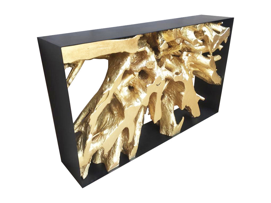 Aurum Gold Leaf And Teak Wood Console