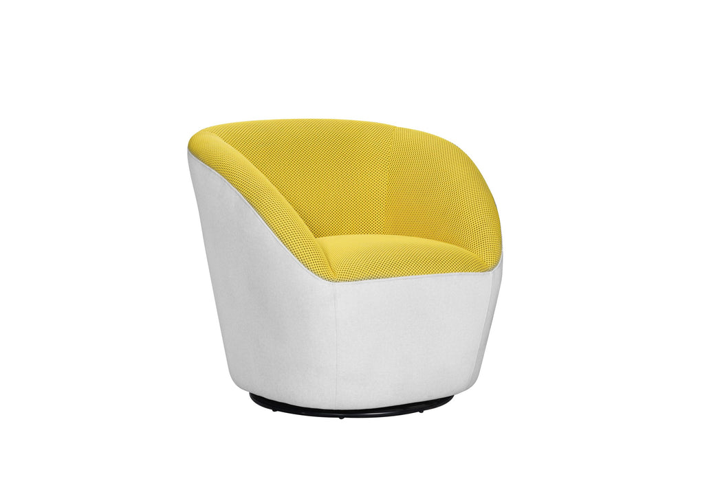 Vortex Swivel Chair Yellow textured fabric upholstery with White felt back and base