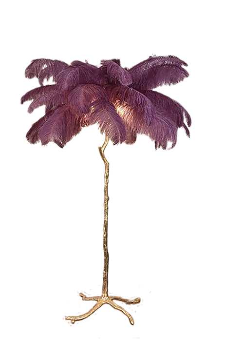 Ostro Genuine Ostrich Feather Brass Floor Lamp