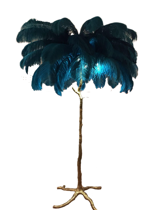 Ostro Genuine Ostrich Feather Brass Floor Lamp