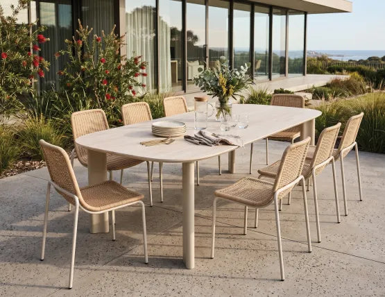 Vela Dining Table 240cm - Outdoor - Latte - Dune Ceramic Top