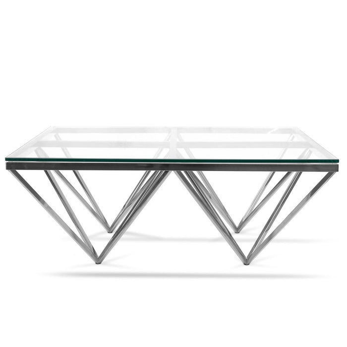 CCF1070-BS 105cm Coffee Table - Glass Top - Silver Base