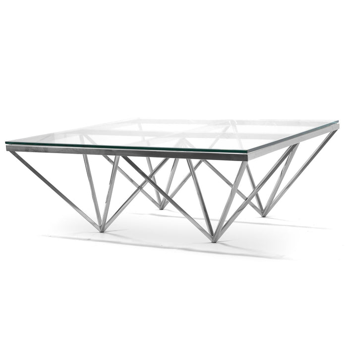 CCF1070-BS 105cm Coffee Table - Glass Top - Silver Base