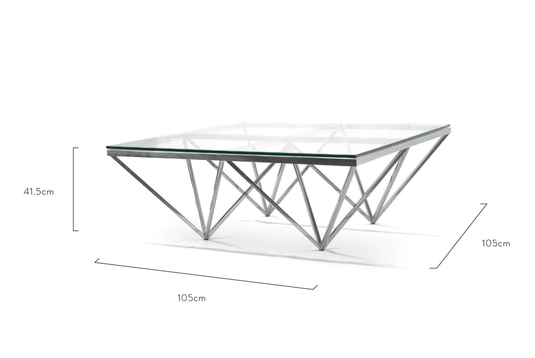 CCF1070-BS 105cm Coffee Table - Glass Top - Silver Base