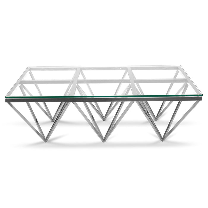 CCF1071-BS 1.2m Coffee Table - Glass Top - Silver Steel Base