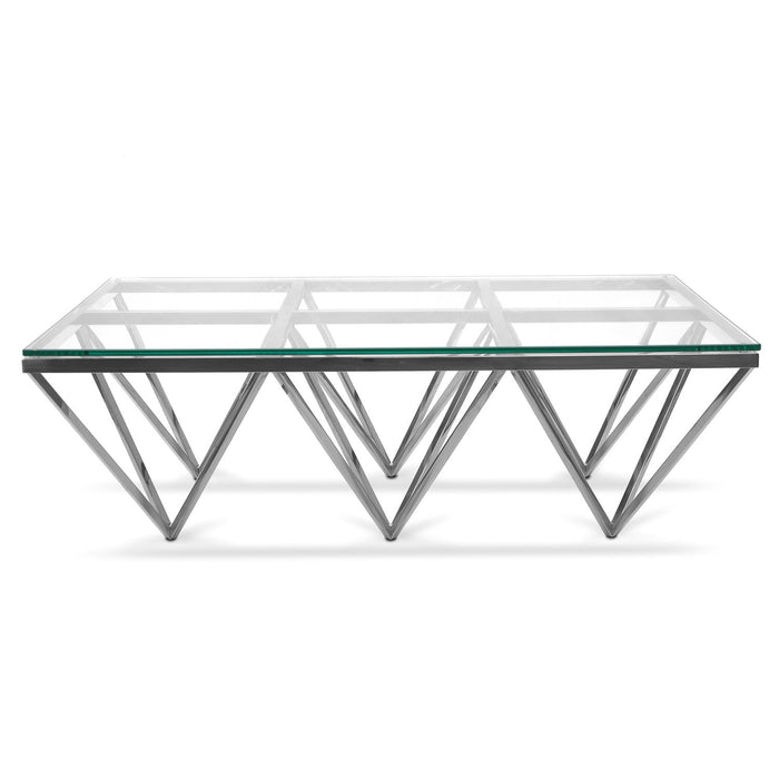 CCF1071-BS 1.2m Coffee Table - Glass Top - Silver Steel Base