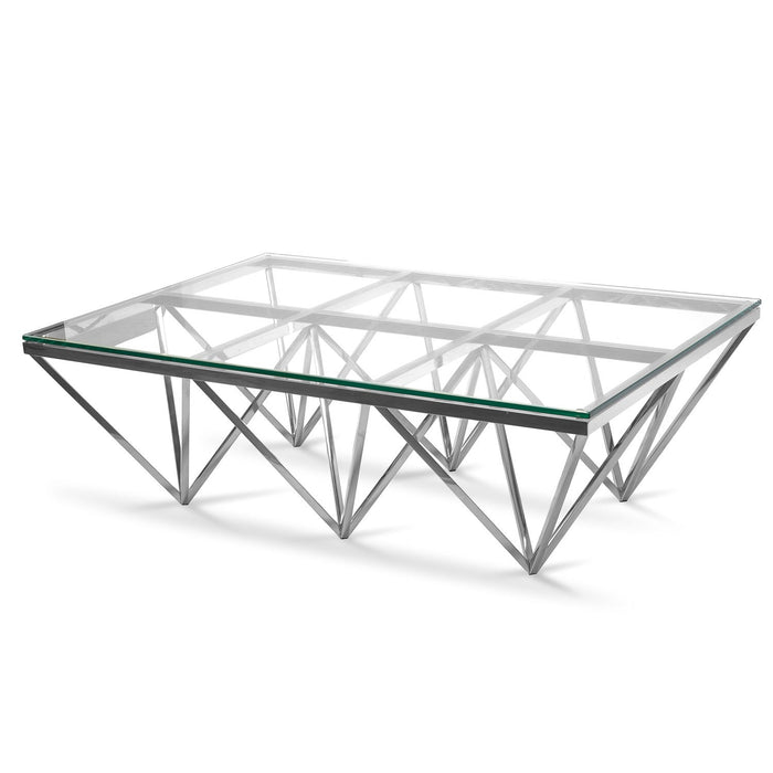 CCF1071-BS 1.2m Coffee Table - Glass Top - Silver Steel Base