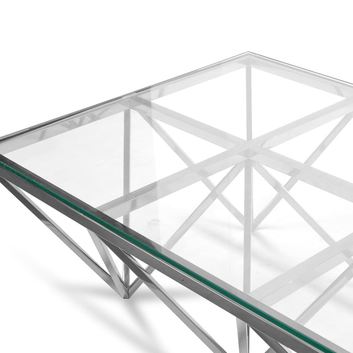 CCF1071-BS 1.2m Coffee Table - Glass Top - Silver Steel Base