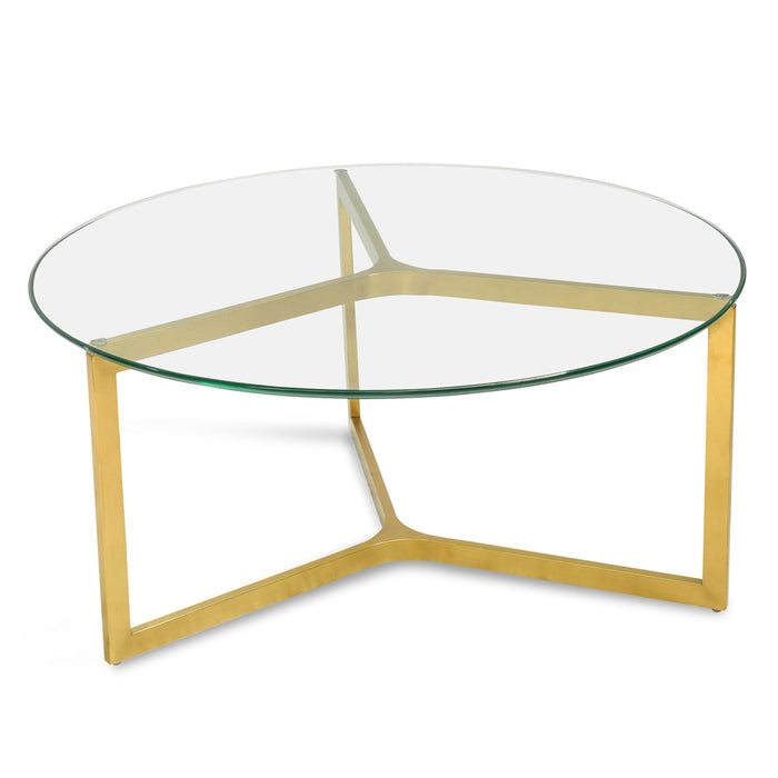 Janet 85cm Glass Round Coffee Table - Gold Base