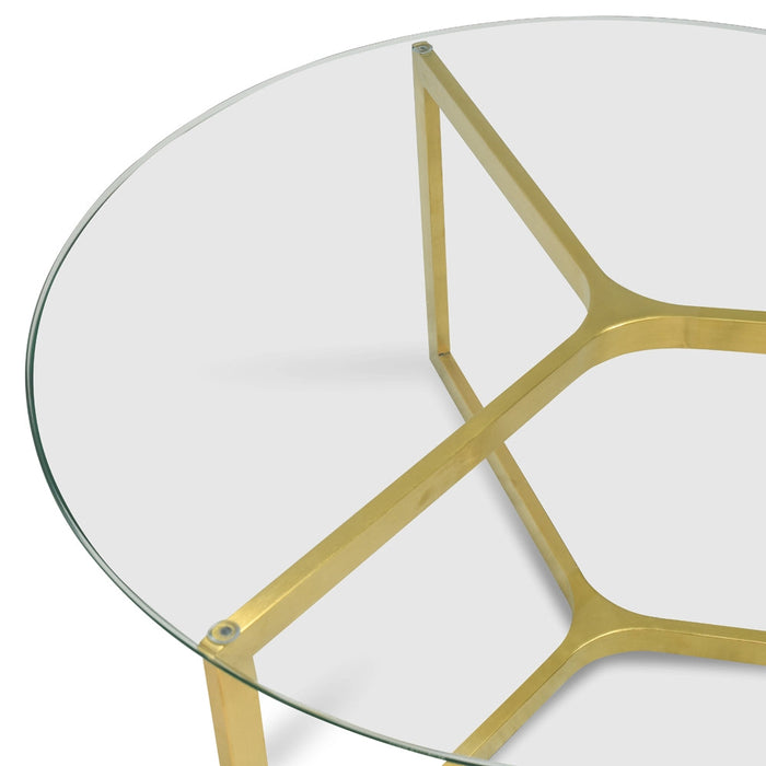 Janet 85cm Glass Round Coffee Table - Gold Base