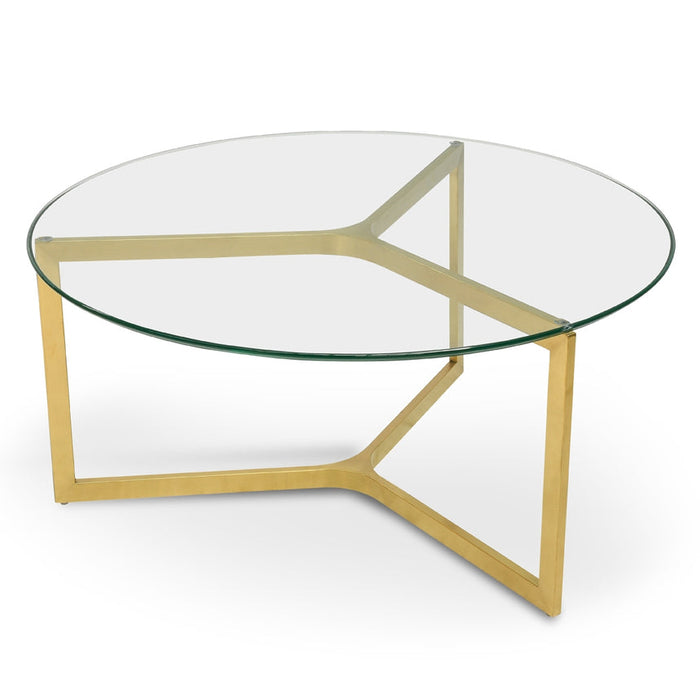 Calibre Furniture Janet 85cm Glass Round Coffee Table - Gold Base