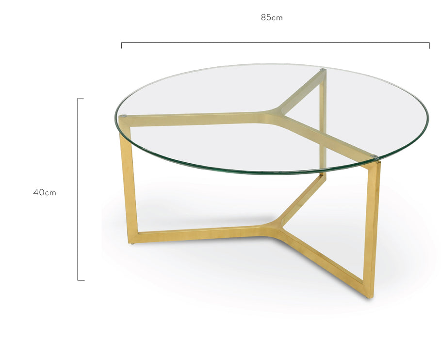 Janet 85cm Glass Round Coffee Table - Gold Base
