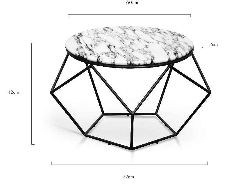 CCF2568-SU Marble 72cm Coffee Table - Matt Black Base