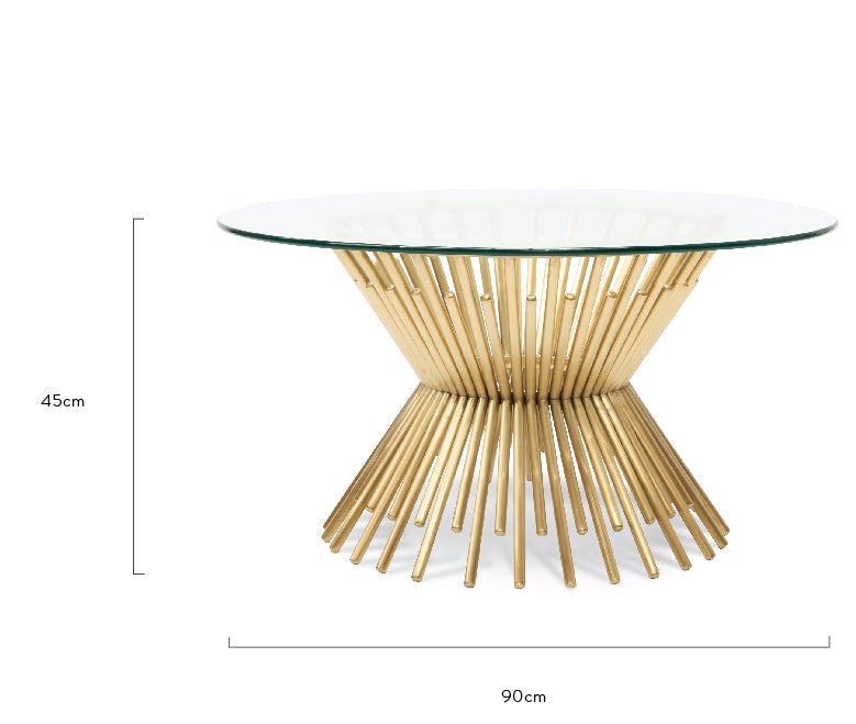 CCF2588-BS 90cm Glass Coffee Table - Brushed Gold Base