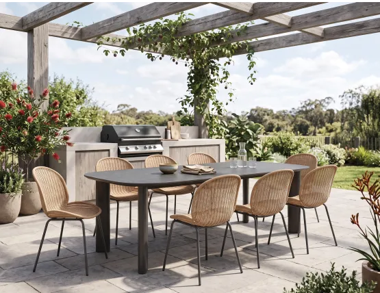 Vela Dining Table 240cm - Outdoor - Charcoal - Basalt Ceramic Top