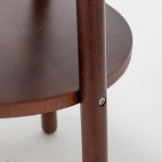 Cherry Rubberwood Lamp with Double Round Shelves and Off White Linen Shade