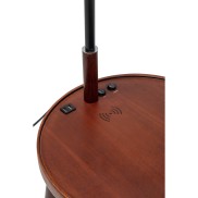 Cherry Rubberwood Lamp with Double Round Shelves and Off White Linen Shade