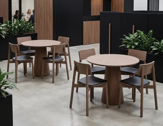 Andi Dining Chair - Walnut - Upholstered - Vintage Tan Vegan Leather Seat Pad