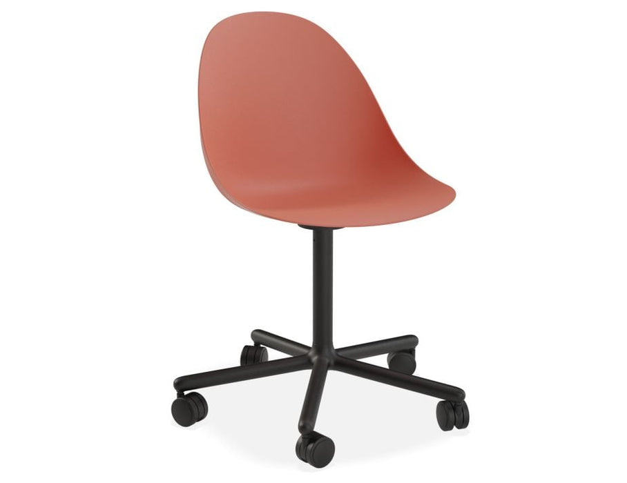 Pebble Chair Coral with Shell Seat - Swivel Base w Castors - Black