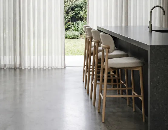 Oskar Bar Stool - Natural - Ivory Cream Fabric - 75cm Seat Height (Bar Bench Height)
