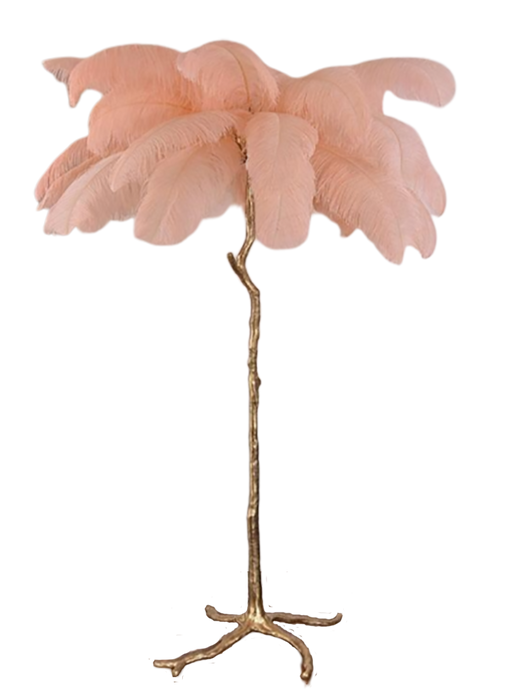 Ostro Genuine Ostrich Feather Brass Floor Lamp