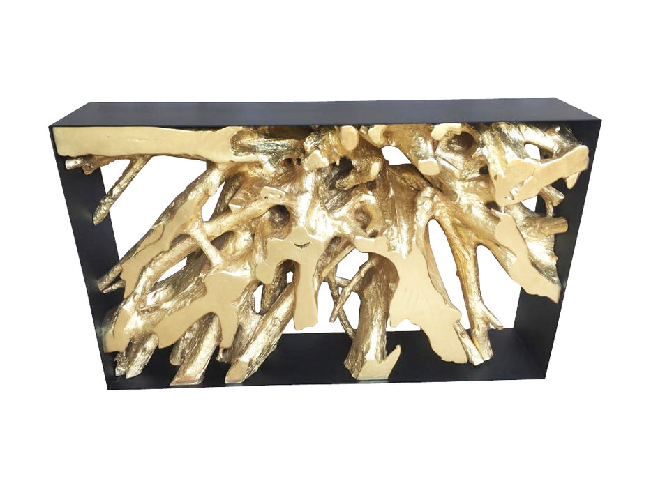 Aurum Gold Leaf And Teak Wood Console